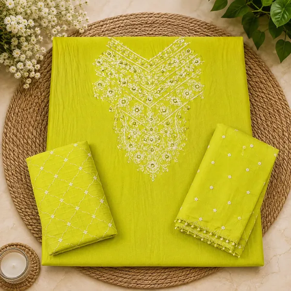 Chevron_Unstitched_Bandhej_Cotton_Suit_Green_Bandhani_Suit_Set_with_Mirror_Work_&_Tassel_Dupatta