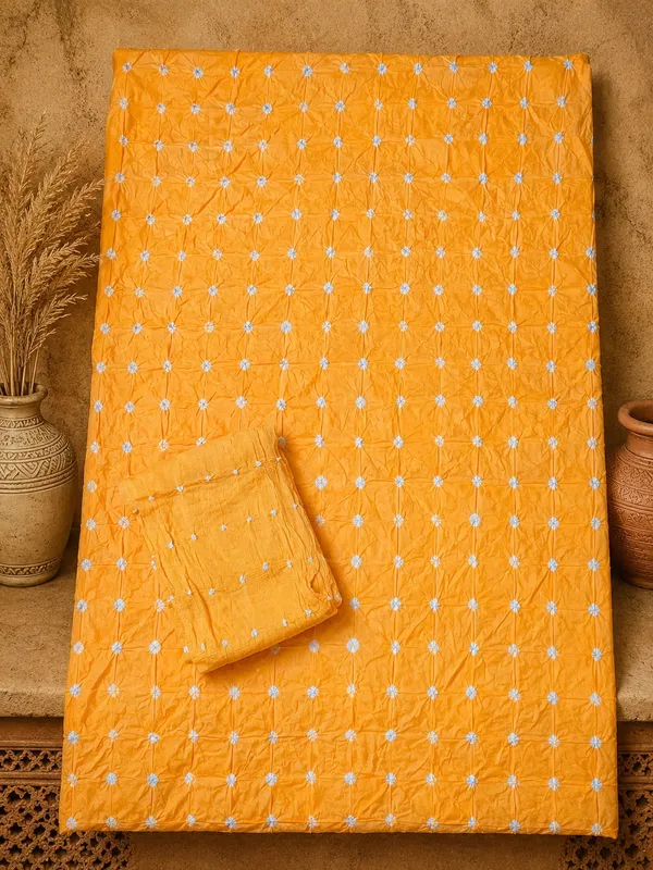 All_over_5_MTR_Chevron_Unstitched_Bandhej_Cotton_Suit_Yellow_Bandhani_Suit_Set_