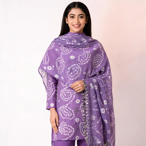 Lavender_Hand_Bandhej_Suit_-_White_Circular_Pattern,_Mirror_Work,_Silver_Gungroo_Dupatta