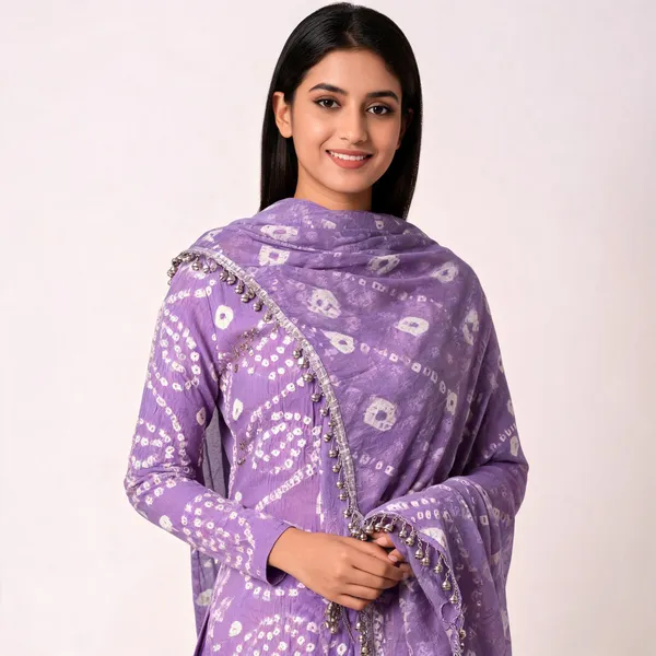 Lavender_Hand_Bandhej_Suit_-_White_Circular_Pattern,_Mirror_Work,_Silver_Gungroo_Dupatta