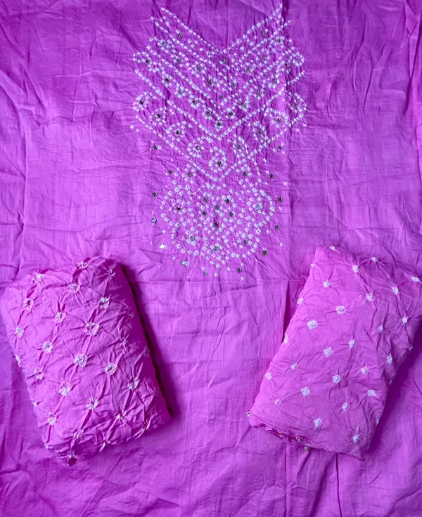 Light_Pink_Bandhej_Cotton_Suit_Set_-_Hand_Mirror_Work,_Bandhani_Yoke,_Scattered_Dots,_Kodi_Dupatta