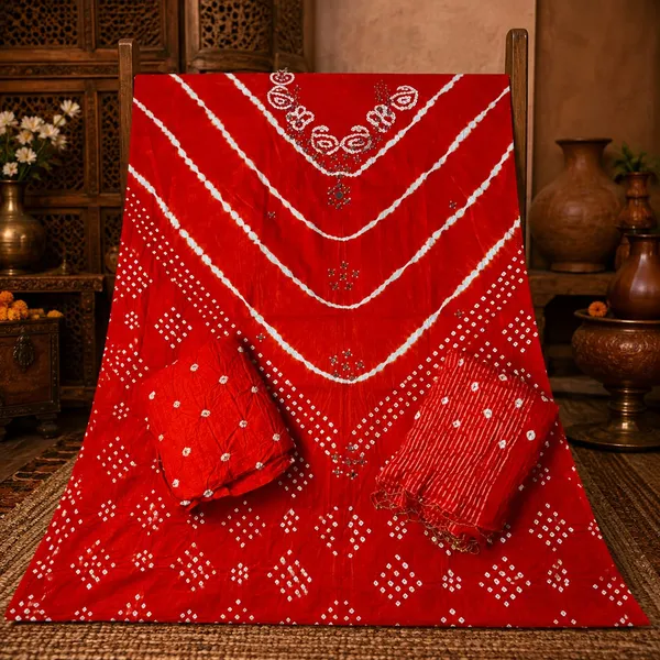 Chevron_Unstitched_Bandhej_Cotton_Suit_Orange_Bandhani_Suit_Set_with_Mirror_Work_&_Tassel_Dupatta