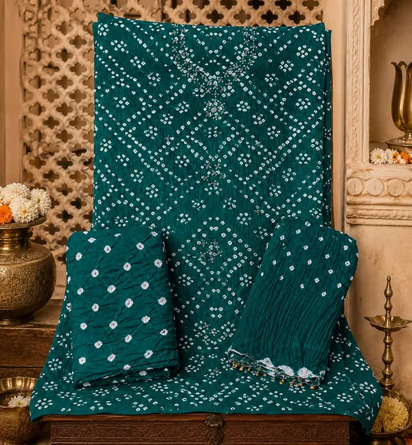 Dark_Green_Hand_Bandhej_Set_-_Geometric_Diamond_&_Chevron_Bandhani,_Mirror_Work,_Tassel_Dupatta