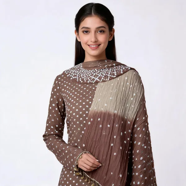 Chevron_Unstitched_Bandhej_Cotton_Suit__Bandhani_Suit_Set_with_Mirror_Work_&_Tassel_Dupatta