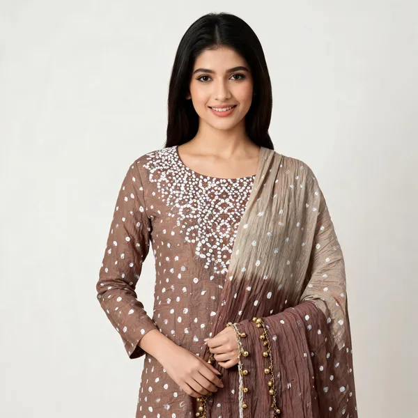 Chevron_Unstitched_Bandhej_Cotton_Suit__Bandhani_Suit_Set_with_Mirror_Work_&_Tassel_Dupatta