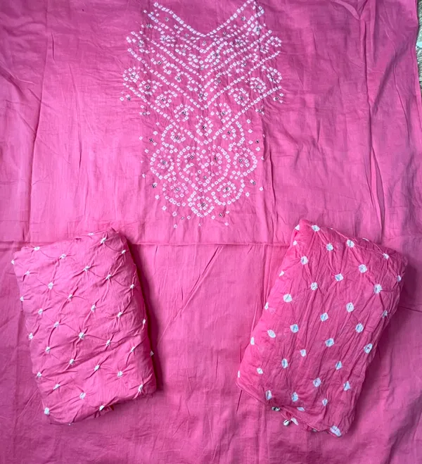 Carrot_Pink_Bandhej_Cotton_Suit_Set_-_Hand_Mirror_Work,_Bandhani_Yoke,_Scattered_Dots,_Kodi_Dupatta