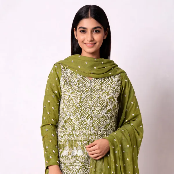 Pista_Bandhej_Cotton_Set_-_Jaali_Threadwork,_Floral_Border,_Mirror_Work,_Bandhej_Dupatta