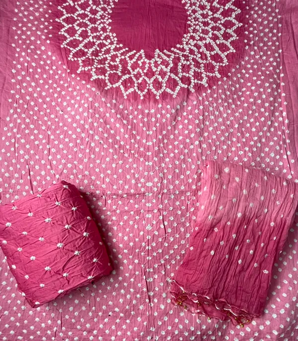 Chevron_Unstitched_Bandhej_Cotton_Suit_Bandhani_Suit_Set_with_Mirror_Work_&_Tassel_Dupatta