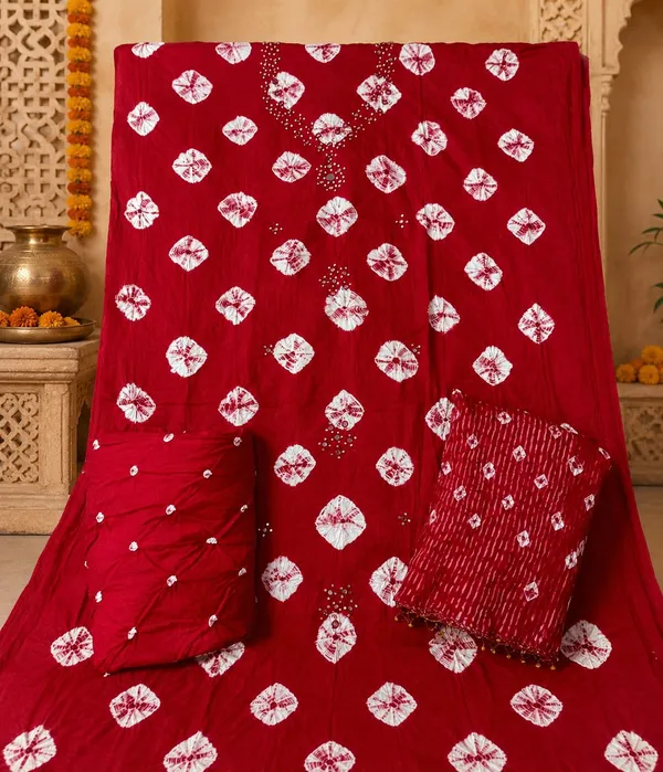 Red_Bandhej_Cotton_Suit_-_White_Bandhani_Dots,_Mirror_Work,_Tasseled_Chiffon_Dupatta
