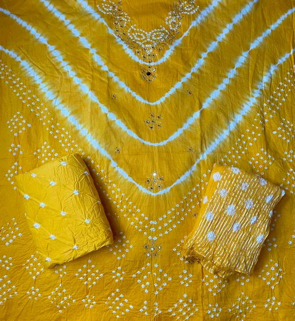 Chevron_Unstitched_Bandhej_Cotton_Suit_Yellow_Bandhani_Suit_Set_with_Mirror_Work_&_Tassel_Dupatta