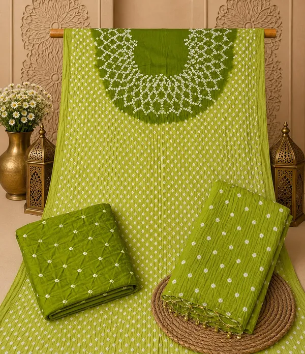 Chevron_Unstitched_Bandhej_Cotton_Suit_Bandhani_Suit_Set_with_Mirror_Work_&_Tassel_Dupatta