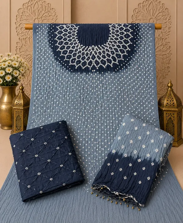 Chevron_Unstitched_Bandhej_Cotton_Suit__Bandhani_Suit_Set_with_Mirror_Work_&_Tassel_Dupatta