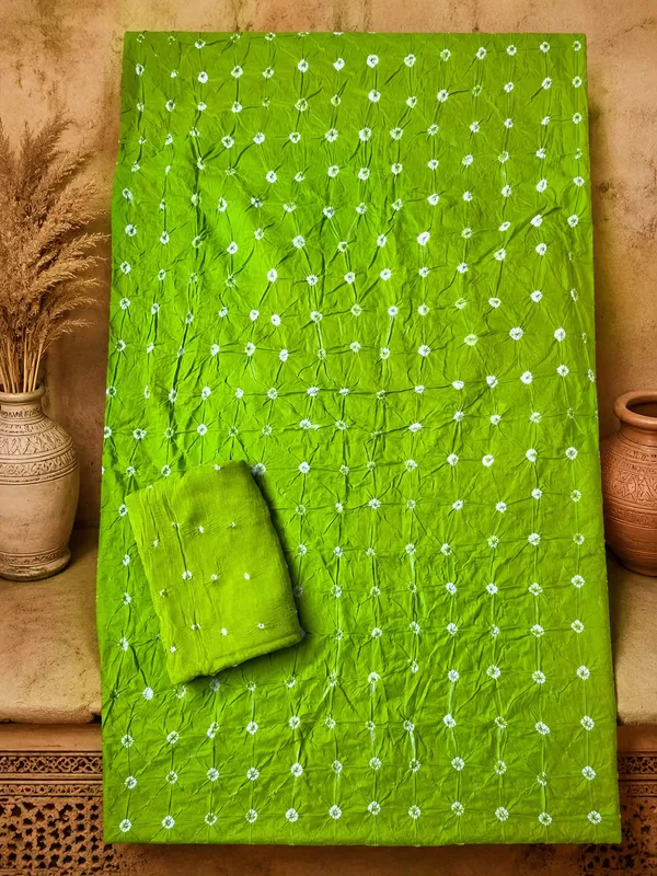 All_over_5_MTR_Chevron_Unstitched_Bandhej_Cotton_Suit_Green_Bandhani_Suit_Set_