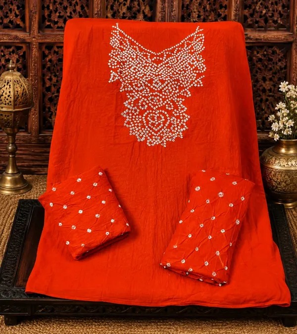 Orange_Bandhej_Cotton_Suit_Set_-_Hand_Mirror_Work,_Bandhani_Yoke,_Scattered_Dots,_Kodi_Dupatta