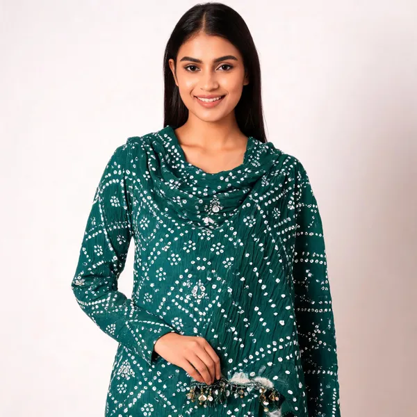 Dark_Green_Hand_Bandhej_Set_-_Geometric_Diamond_&_Chevron_Bandhani,_Mirror_Work,_Tassel_Dupatta