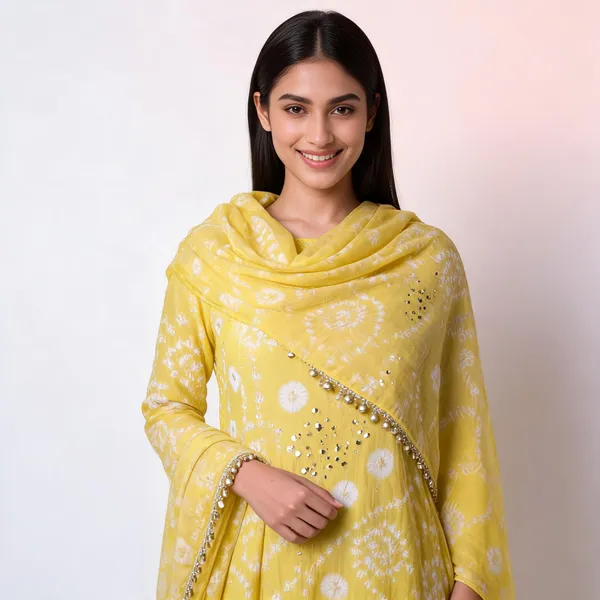 Light_Yellow_Hand_Bandhej_Suit_-_White_Circular_Pattern,_Mirror_Work,_Silver_Gungroo_Dupatta