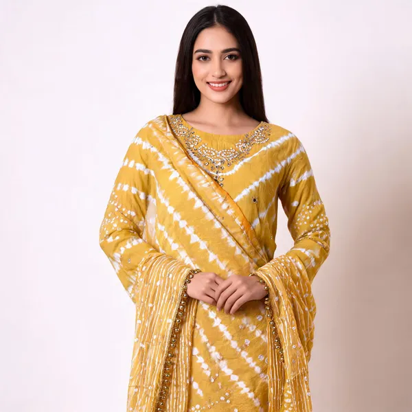 Chevron_Unstitched_Bandhej_Cotton_Suit_Yellow_Bandhani_Suit_Set_with_Mirror_Work_&_Tassel_Dupatta