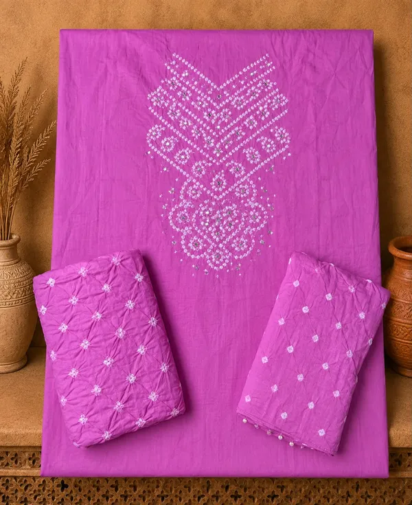 Light_Pink_Bandhej_Cotton_Suit_Set_-_Hand_Mirror_Work,_Bandhani_Yoke,_Scattered_Dots,_Kodi_Dupatta