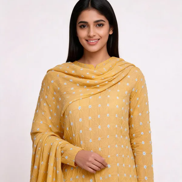 All_over_5_MTR_Chevron_Unstitched_Bandhej_Cotton_Suit_Yellow_Bandhani_Suit_Set_