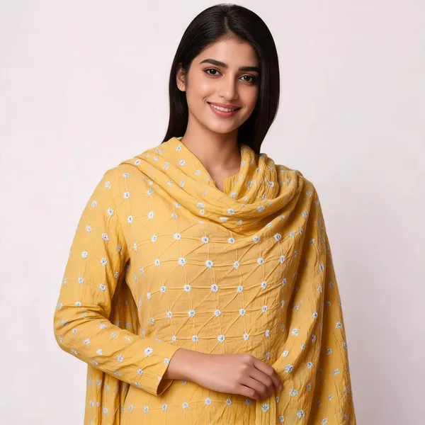 All_over_5_MTR_Chevron_Unstitched_Bandhej_Cotton_Suit_Yellow_Bandhani_Suit_Set_