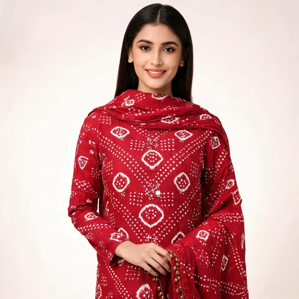 Red_Bandhej_Cotton_Set_-_Diamond_&_Dot_Bandhani,_Mirror_Work,_Gungroo_Tassel_Dupatta