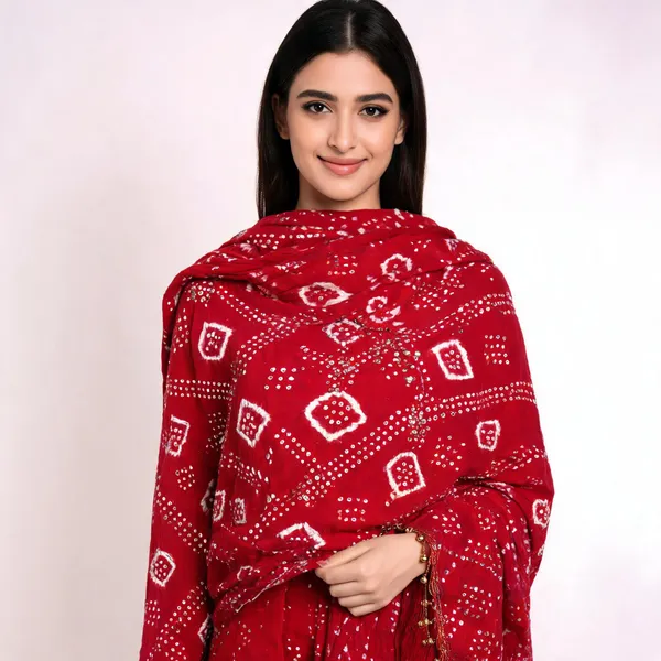 Red_Bandhej_Cotton_Set_-_Diamond_&_Dot_Bandhani,_Mirror_Work,_Gungroo_Tassel_Dupatta