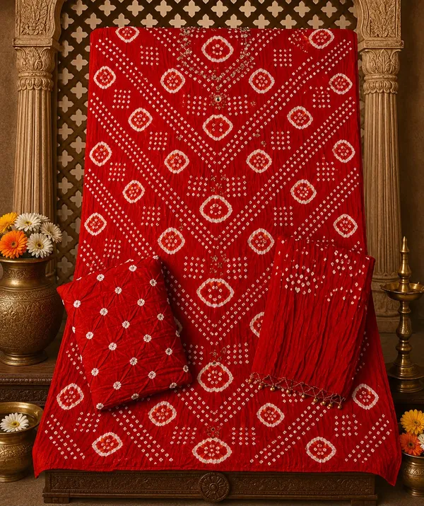 Red_Bandhej_Cotton_Set_-_Diamond_&_Dot_Bandhani,_Mirror_Work,_Gungroo_Tassel_Dupatta