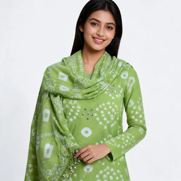 Light_Green_Hand_Bandhej_Suit_-_White_Circular_Pattern,_Mirror_Work,_Silver_Gungroo_Dupatta