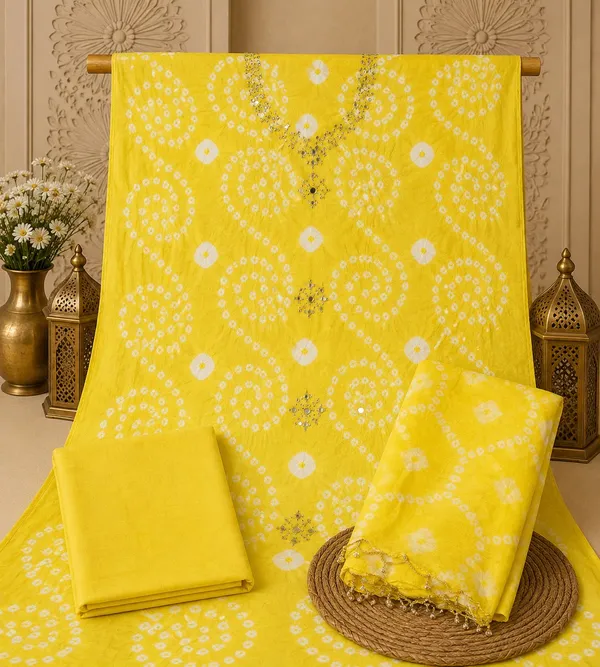 Light_Yellow_Hand_Bandhej_Suit_-_White_Circular_Pattern,_Mirror_Work,_Silver_Gungroo_Dupatta