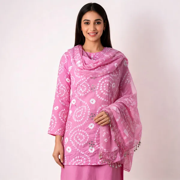 Light_Pink_Hand_Bandhej_Suit_-_White_Circular_Pattern,_Mirror_Work,_Silver_Gungroo_Dupatta