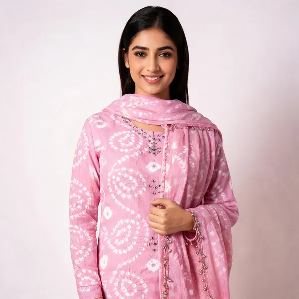 Light_Pink_Hand_Bandhej_Suit_-_White_Circular_Pattern,_Mirror_Work,_Silver_Gungroo_Dupatta
