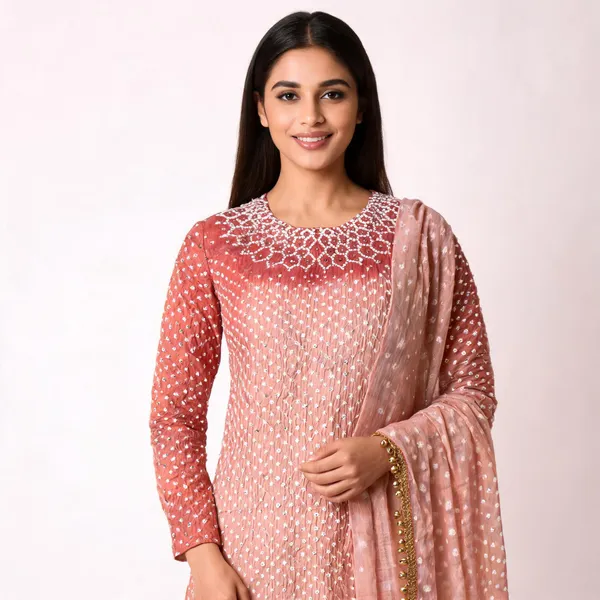 Chevron_Unstitched_Bandhej_Cotton_Suit__Bandhani_Suit_Set_with_Mirror_Work_&_Tassel_Dupatta