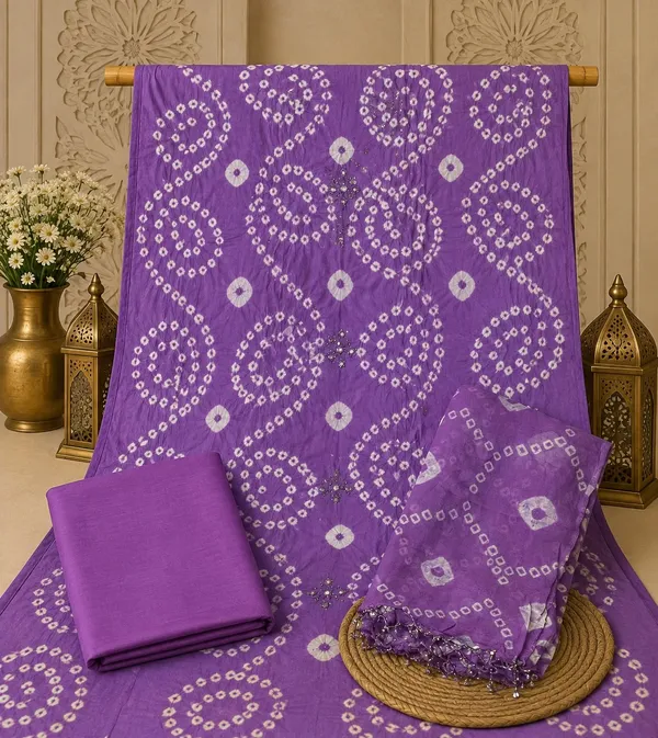 Lavender_Hand_Bandhej_Suit_-_White_Circular_Pattern,_Mirror_Work,_Silver_Gungroo_Dupatta