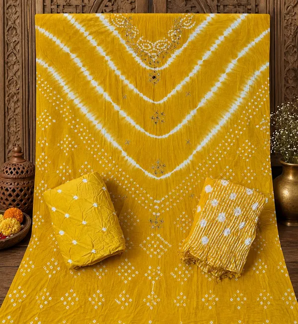 Chevron_Unstitched_Bandhej_Cotton_Suit_Yellow_Bandhani_Suit_Set_with_Mirror_Work_&_Tassel_Dupatta