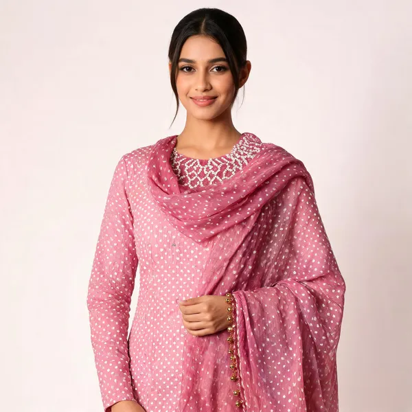Chevron_Unstitched_Bandhej_Cotton_Suit_Bandhani_Suit_Set_with_Mirror_Work_&_Tassel_Dupatta