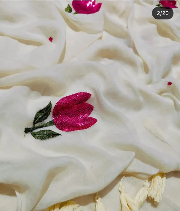 White_Floral_Sequin_Embroidered_Saree_for_Women