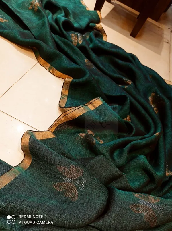 Teal_Woven_Saree_With_Gold_Border_for_Women