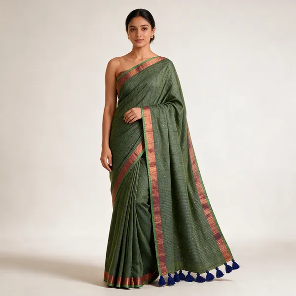 Green_Mul_Cotton_Sequin_Woven_Tassel_Border_Saree_For_Women