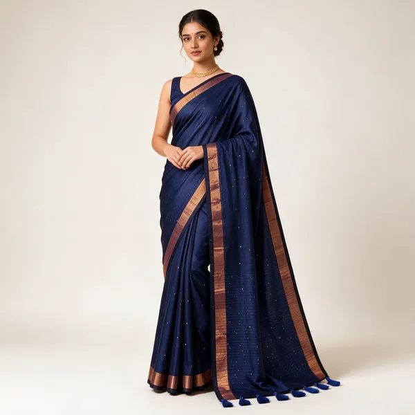 Navy_Blue_Mul_Cotton_Sequin_Dotted_Border_Saree_For_Women