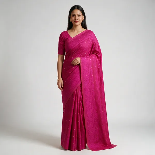 Pink_Jamdani_Silk_Dotted_Embellished_Traditional_Saree_For_Women