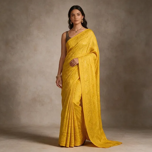 Yellow_Woven_Pattern_Saree_For_Women