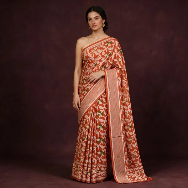 Orange_Woven_Floral_Saree_For_Women