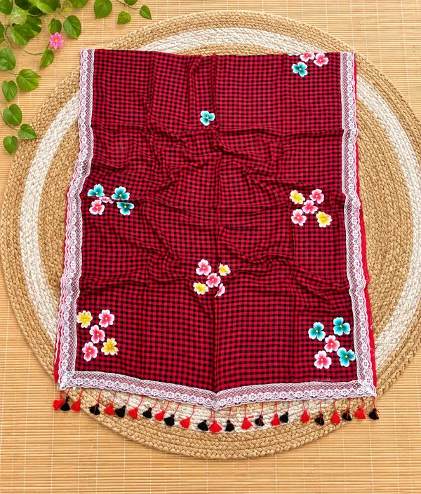 Red_Checkered_Floral_Lace_Trimmed_Dupatta_for_Women