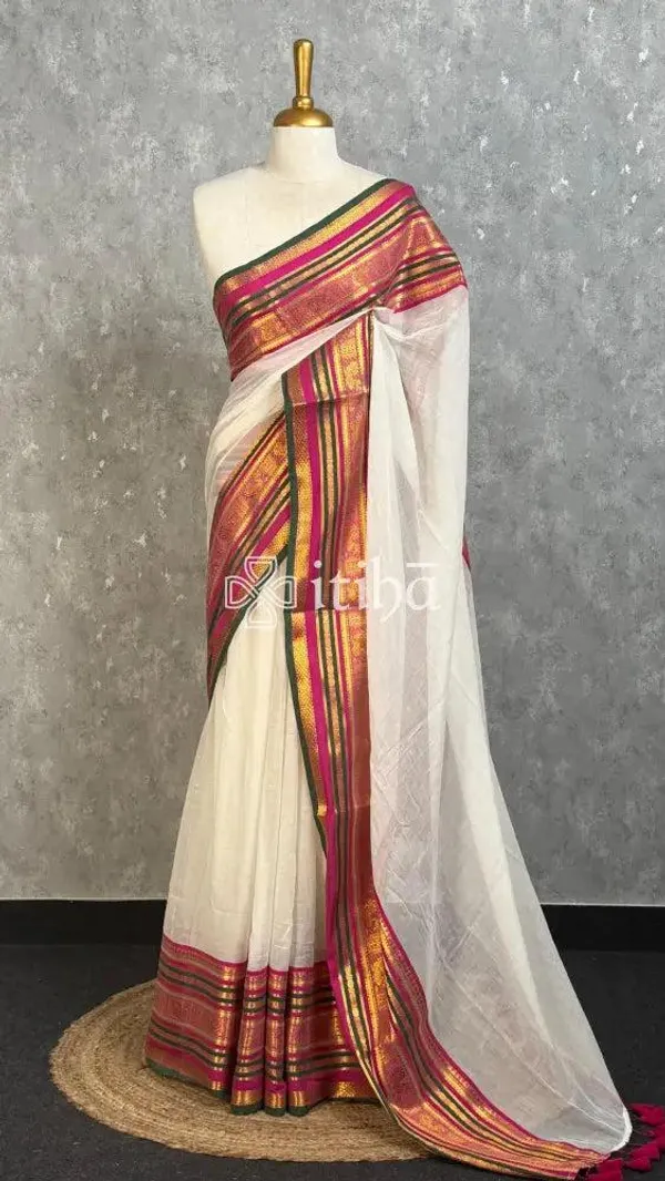 White_Multicolour_Striped_Saree_for_Women