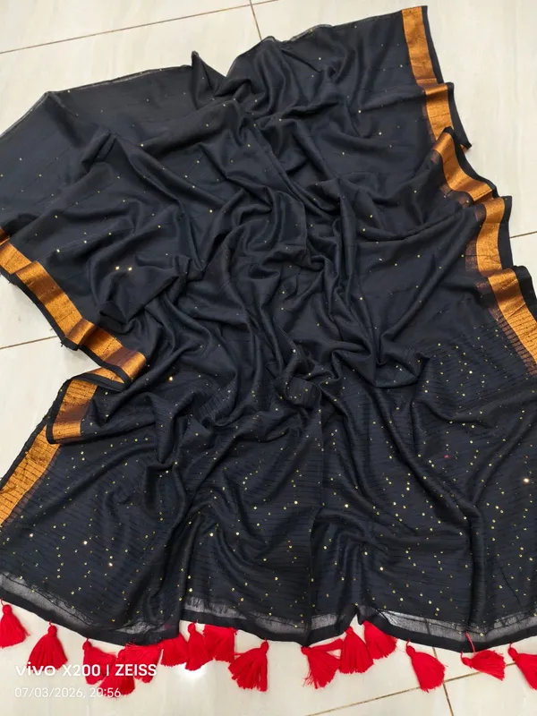 Black_Lightweight_Embellished_Saree_With_Golden_Border_for_Women