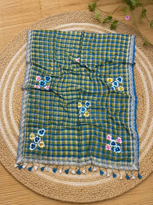 Green_Checked_Floral_Embroidered_Scarf_for_Women