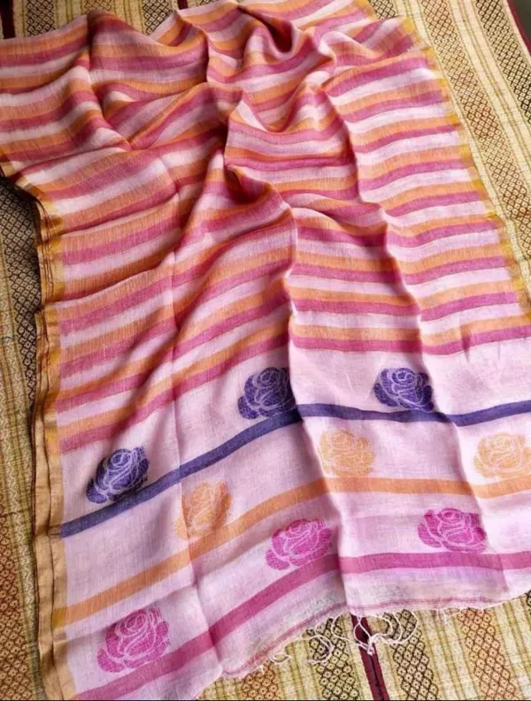 Pink_Striped_Floral_Saree_for_Women