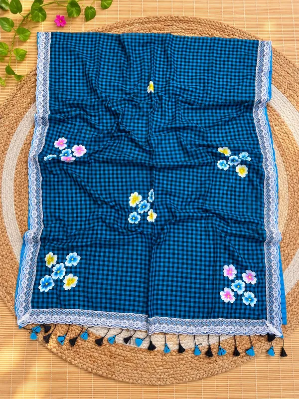 Blue_Checked_Lace_Border_Dupatta_for_Women