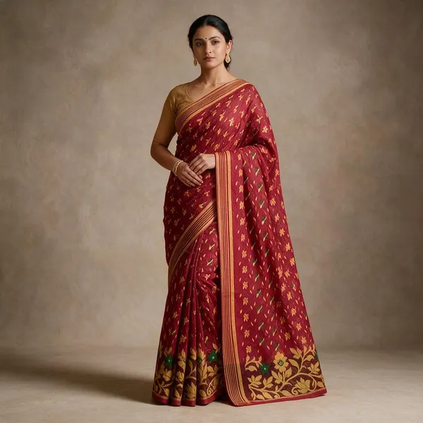 Red_Floral_Print_Saree_For_Women