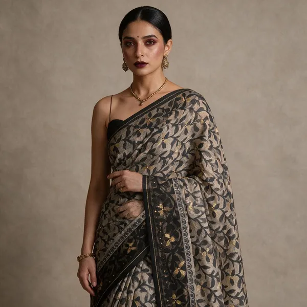 Beige_Botanical_Print_Saree_For_Women